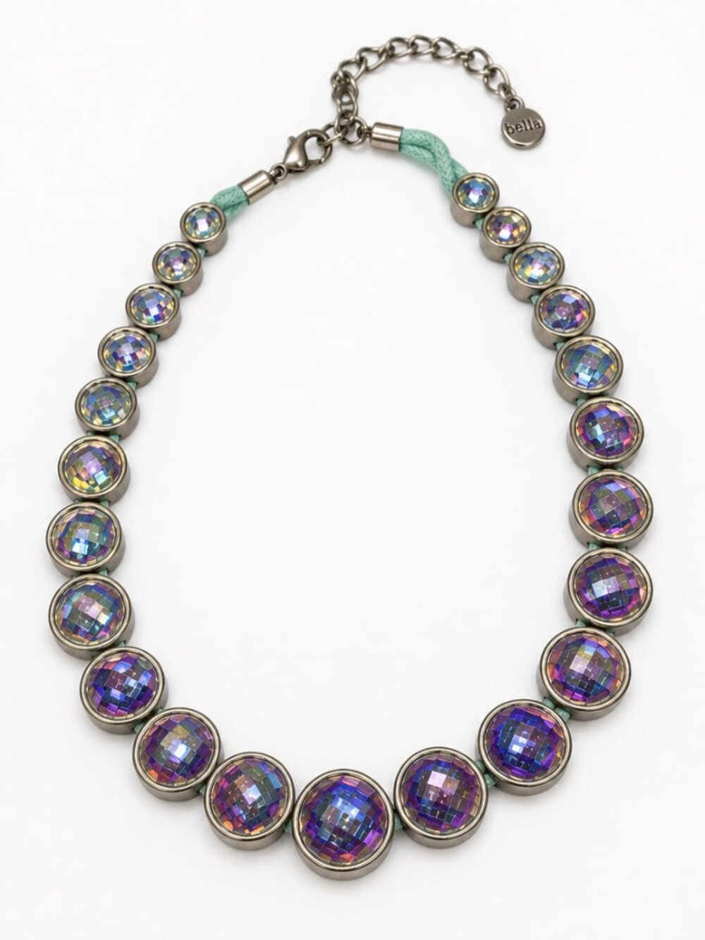 Silver Iridescent Cabochon Necklace with Antique Design